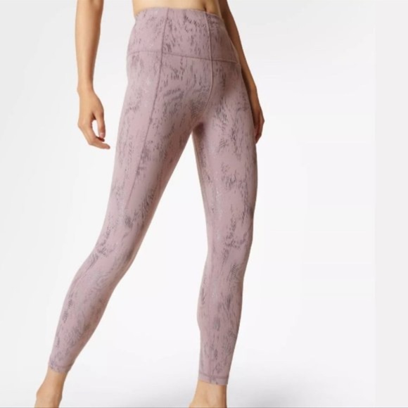 Sweaty Betty Pants - Sweaty Betty Super Soft 7/8 Yoga Leggings in Pink Fusion Foil Print